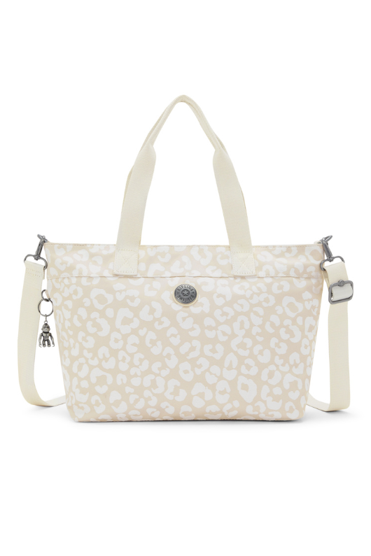 Kipling Colissa S Tote Bag with a chic cheetah print, two carry handles and an adjustable detachable strap