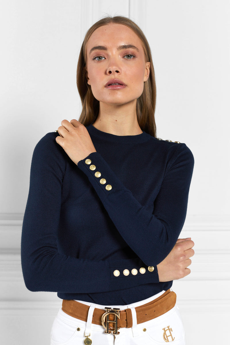 An image of the Holland Cooper Buttoned Knit Crew Neck