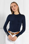 An image of the Holland Cooper Buttoned Knit Crew Neck