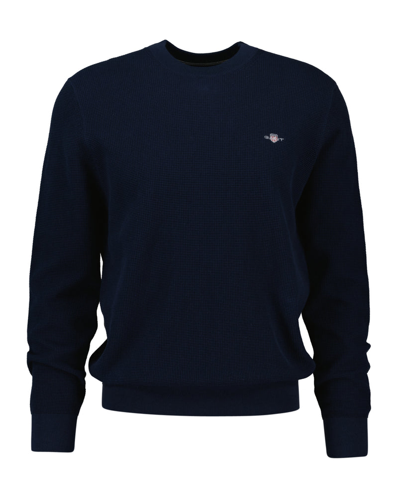 An image of the Gant Micro Textured Cotton Crew Neck Jumper