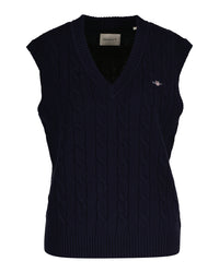 An image of the Gant Lambswool Cable V-Neck Vest