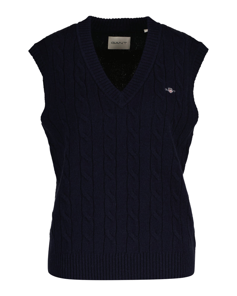 An image of the Gant Lambswool Cable V-Neck Vest