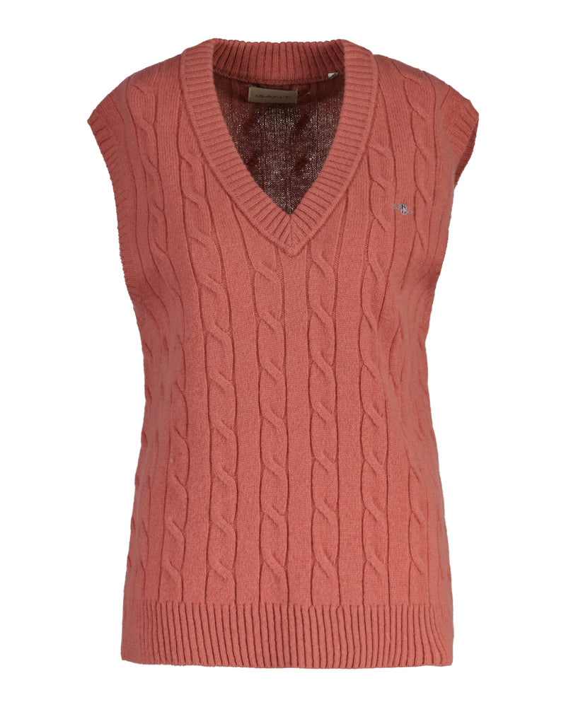 An image of the Gant Lambswool Cable V-Neck Vest