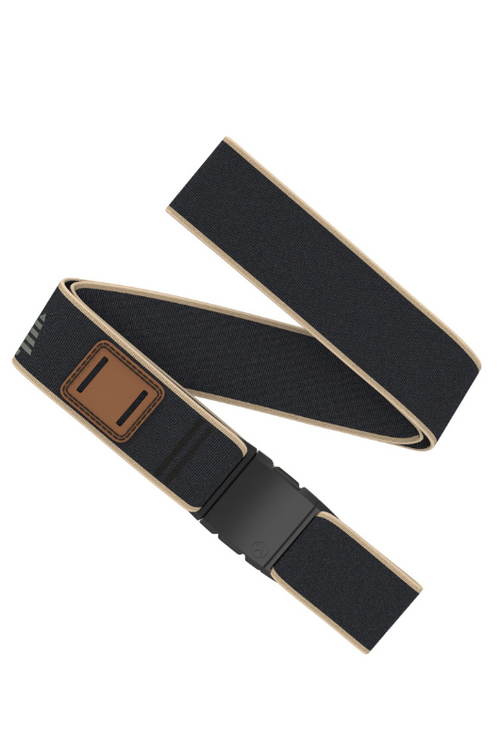 Arcade Belts Blackwood. A stretch belt with adjustable buckle, in the colour Black Sand.