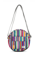 An image of the Roka London Paddington Multi Stripe Recycled Canvas Crossbody Shoulder Bag.