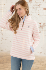 Lighthouse Shore Jersey Sweatshirt. A relaxed fit sweatshirt with a funnel neck, zipped half placket, faux leather zip pull, and two handy pockets.