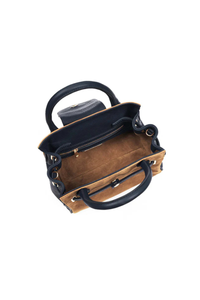 An image of the Fairfax & Favor Fairfax & Favor Mini Windsor Handbag Tan/Navy Suede