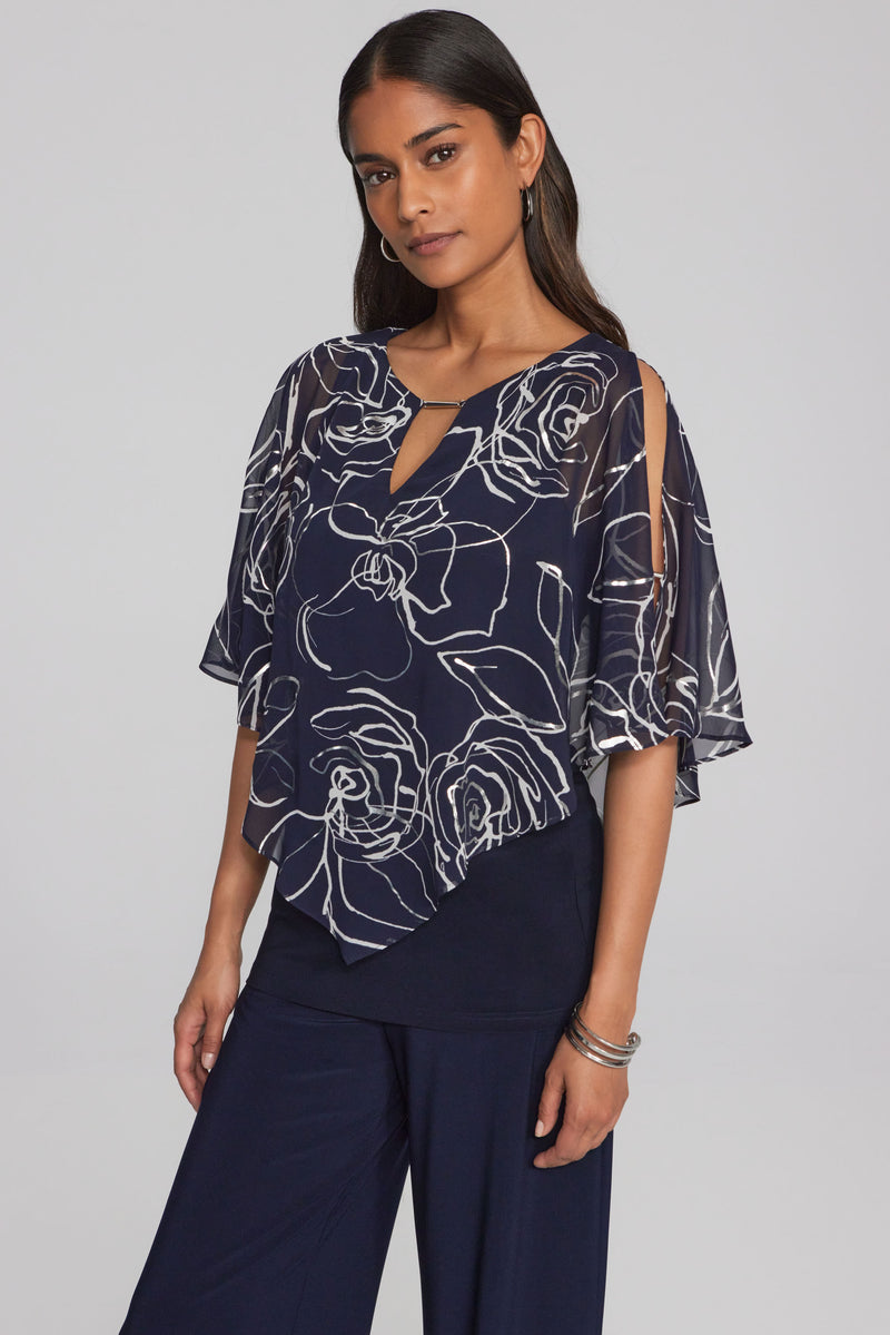 An image of the Joseph Ribkoff Short Sleeve Floral Top