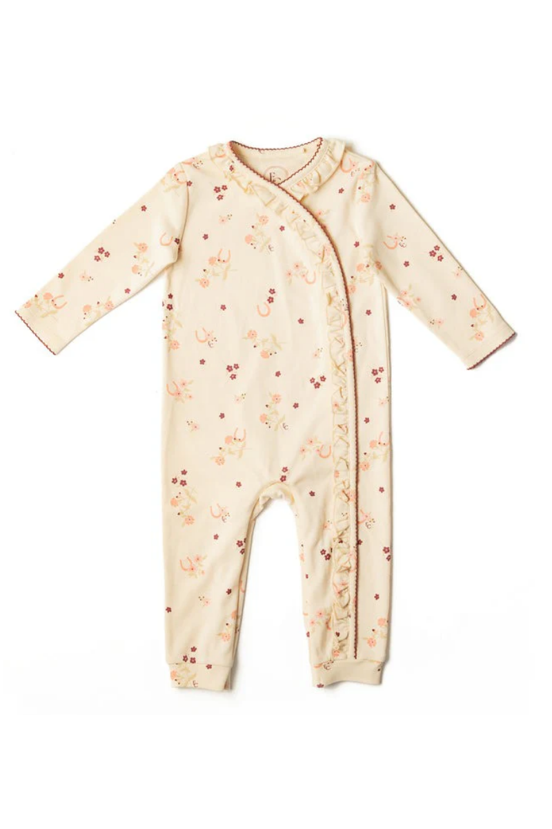 An image of the Eleanor Charles The Horseshoe Floral Print Frill Romper