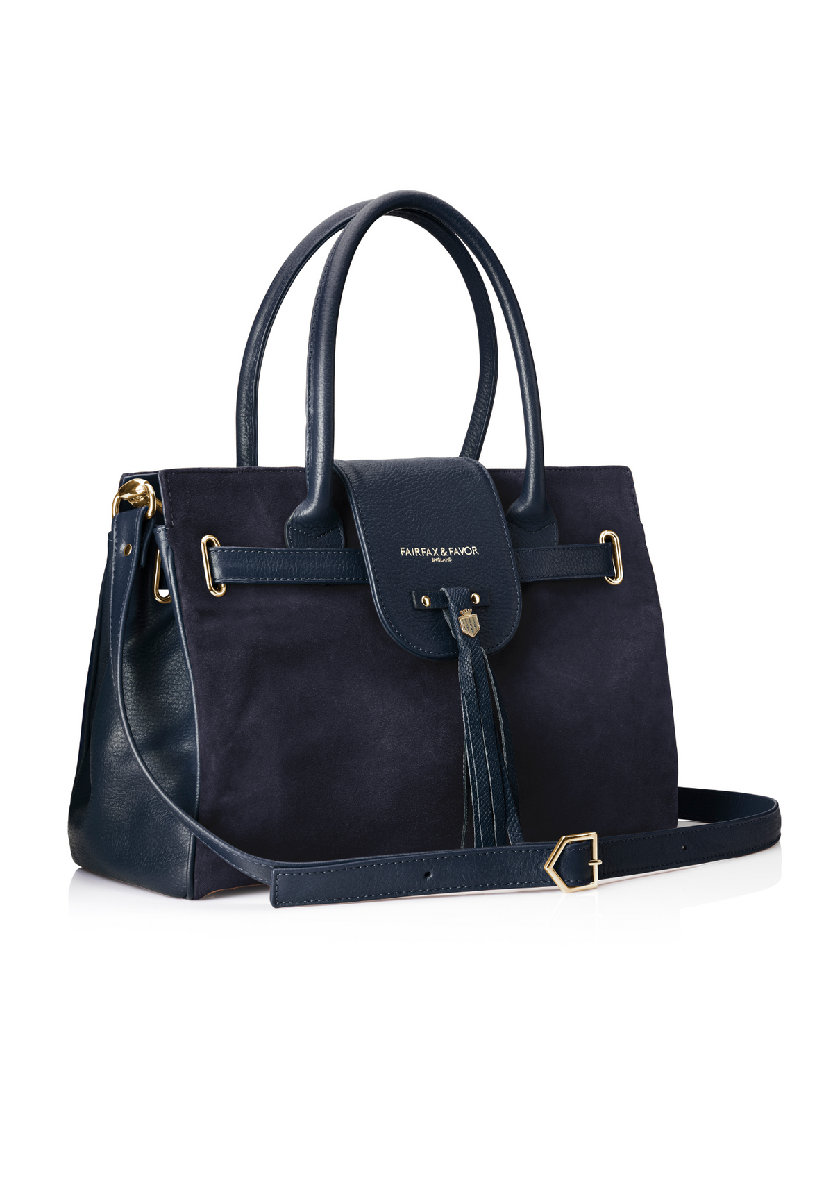 An image of the Fairfax & Favor Fairfax & Favor Windsor Handbag Navy Suede