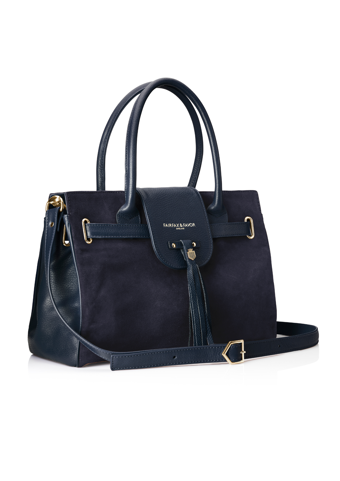 An image of the Fairfax & Favor Fairfax & Favor Windsor Handbag Navy Suede