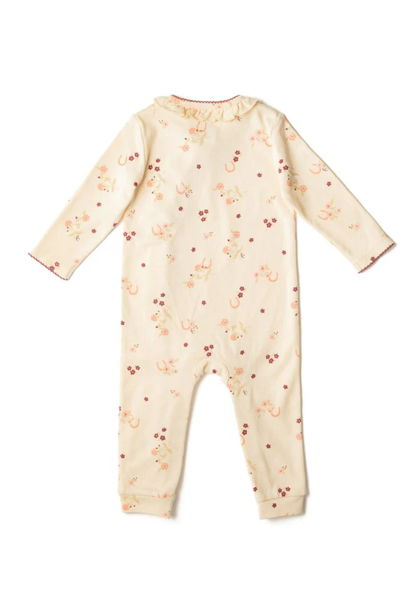 An image of the Eleanor Charles The Horseshoe Floral Print Frill Romper