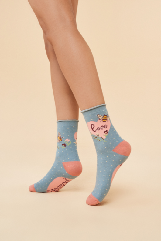 Powder Ankle Socks in Love Bumble Bee design