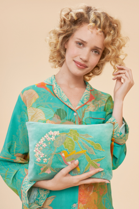 An image of the Powder Hummingbird Velvet Zip Pouch