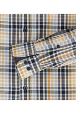 Casa Moda Long Sleeve Check Shirt. A long sleeve shirt with yellow check pattern in a slightly fitted style. This shirt has a Kent collar and button fastening.