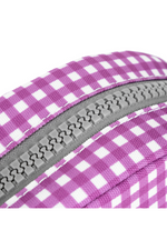 An image of the Roka London Paddington B Purple Gingham Recycled Canvas Crossbody Shoulder Bag.