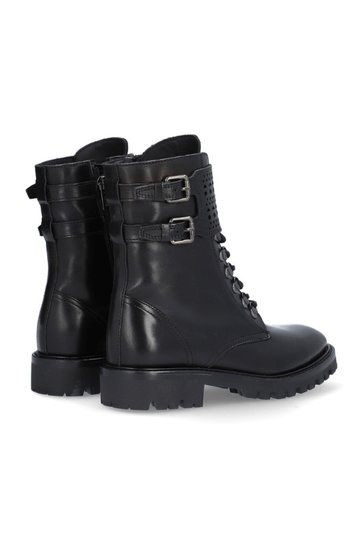 Alpe Leather Buckle Detail Boots in black with lace fastening