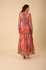 An image of a model wearing the Hale Bob Allison Chiffon Maxi Dress in Pink.