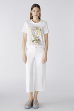 Oui Amalfi Print T-Shirt. A classic fit white T-shirt with short sleeves, round neckline, and Amalfi themed print featuring silver foil detail.