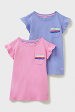 An image of the Crew Clothing 2 Pack Kid's T-Shirts in the colour Pink & Purple.