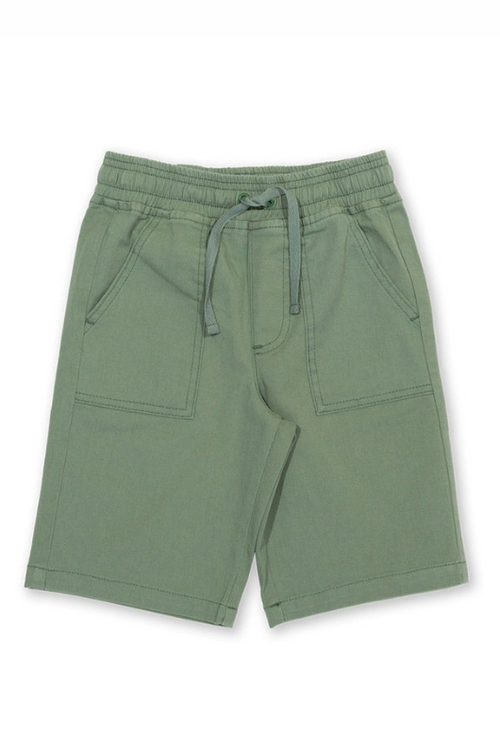 Kite Shorts Sage. A pair of sage green shorts with elasticated waistband, adjustable ties and pockets.
