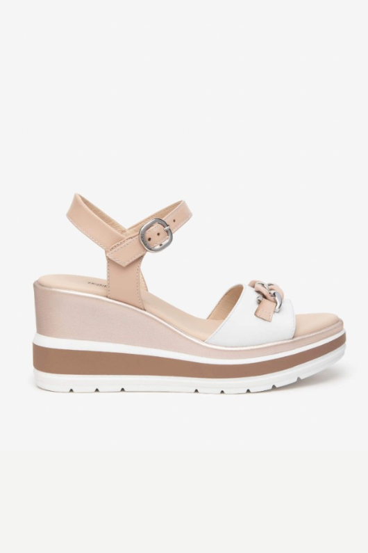 An image of the Nero Giardini Leather Wedge Sandals in the colour White.