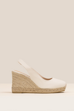 An image of the Gaimo Teyma Marble Wedge Slingbacks in Cream.