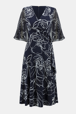 An image of the Joseph Ribkoff Crossover Dress in the colour Midnight Blue/Vanilla.
