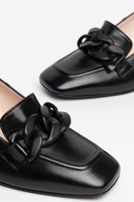 Leather Block Heel Chain Detail Loafer