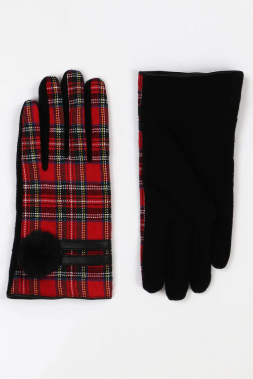 An image of the Pia Rossini Royal Stewart Tartan Gloves in Red.