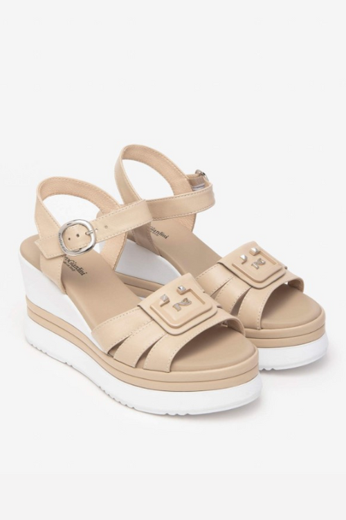 An image of the Nero Giardini Leather Wedged Sandals