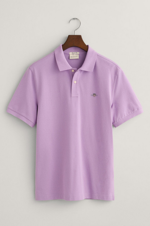 An image of the Gant Men's Regular Fit Shield Pique Polo Shirt in the colour Orchid Lilac.