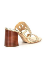 An image of the Michael Kors Alma Mid Sandal in the colour Pale Gold.