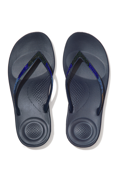 An image of the Fitflop Iqushion Ombre Sparkle Flip-Flops in the colour Midnight Navy.