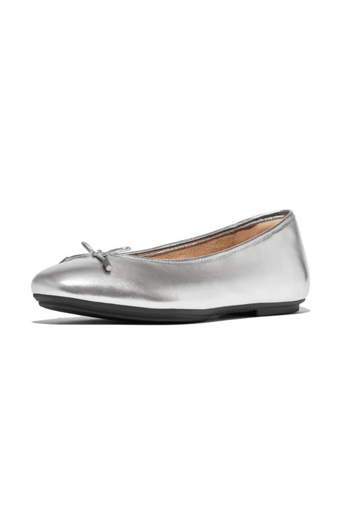 An image of the Fitflop Delicato Bow Soft Metallic-Leather Ballet Flats