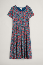 An image of the Seasalt April Short Sleeve Dress in the colour Reed Flower Raincloud.