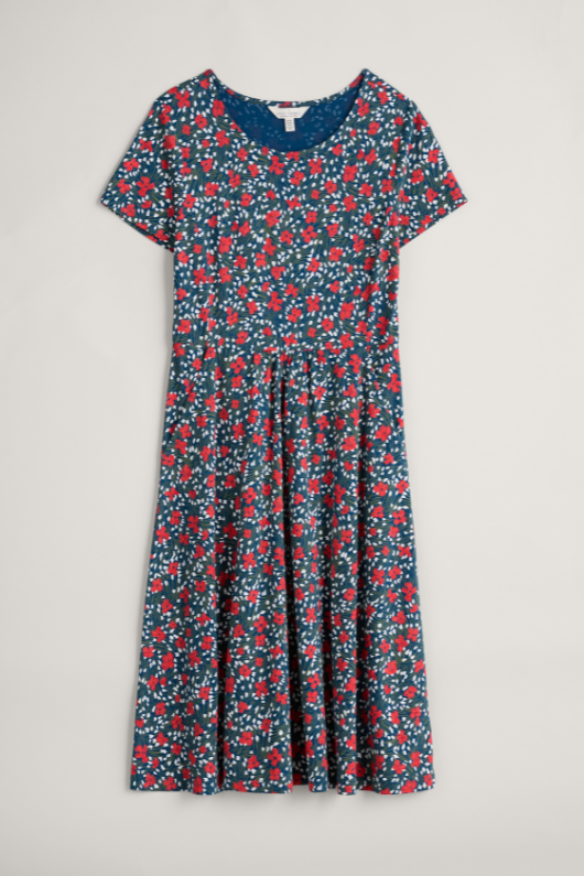 An image of the Seasalt April Short Sleeve Dress in the colour Reed Flower Raincloud.