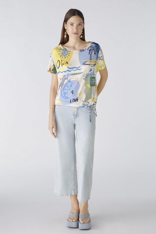 An image of the Oui Multi Print Short Sleeve Blouse