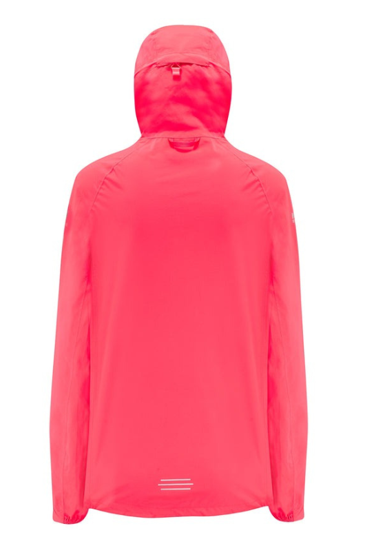 Mac in a Sac Ultralite Jacket. A lightweight packable jacket that is water proof and windproof, featuring an ajustable hood with wire peak. This jacket is made from stretch fabric and is in the colour Watermelon.