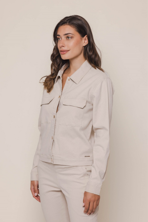 An image of a female model wearing the Rino & Pelle Renate Jacket in the colour Shell.