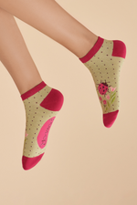 Powder Trainer Socks. Super comfy bamboo & cotton mix socks with a sage Ladybird design.