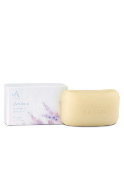 An image of the ARRAN Sense of Scotland Glen Iorsa Lavender & Spearmint Boxed Saddle Soap 100g.