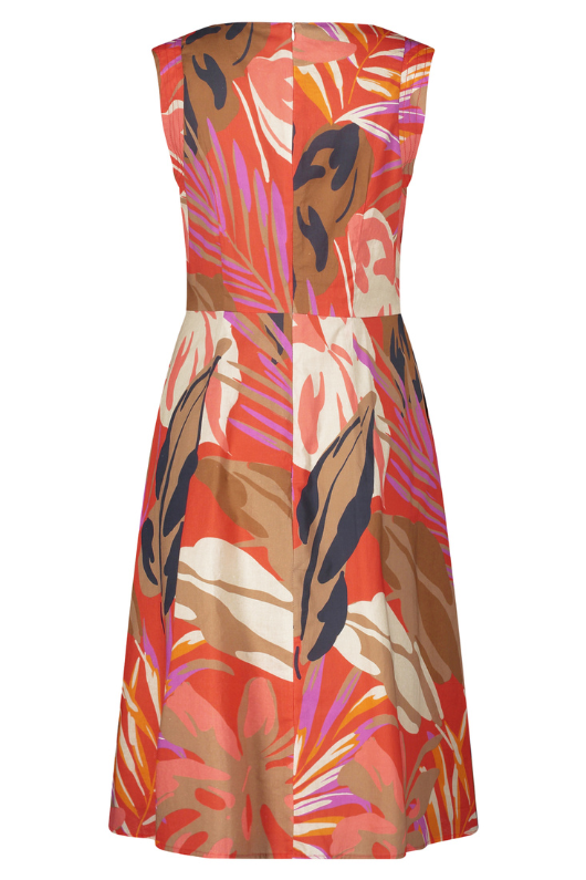 An image of the Betty Barclay Leaf Pattern Dress in the colour Red/Beige.
