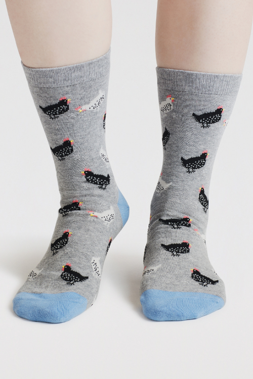An image of the Thought Socks Celia Chicken Ankle Socks in the colour Light Grey Marle.