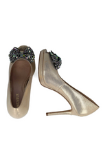 Menbur Embellished Slingback shoe with 9.5cm heel, open toe, and embellished bow detail at the front