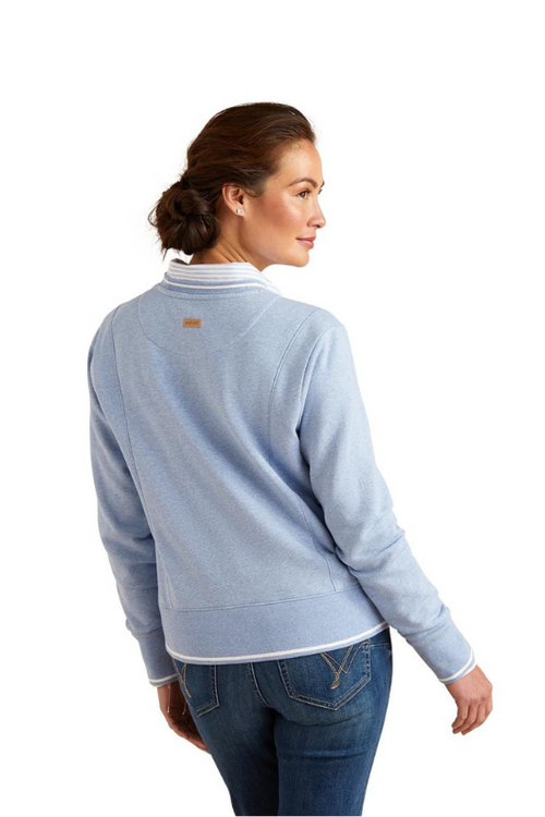 Ariat Tedstock Sweatshirt. A soft touch long sleeve sweatshirt with round neckline and ribbed detailing. This item is in the colour Light Blue Heather.