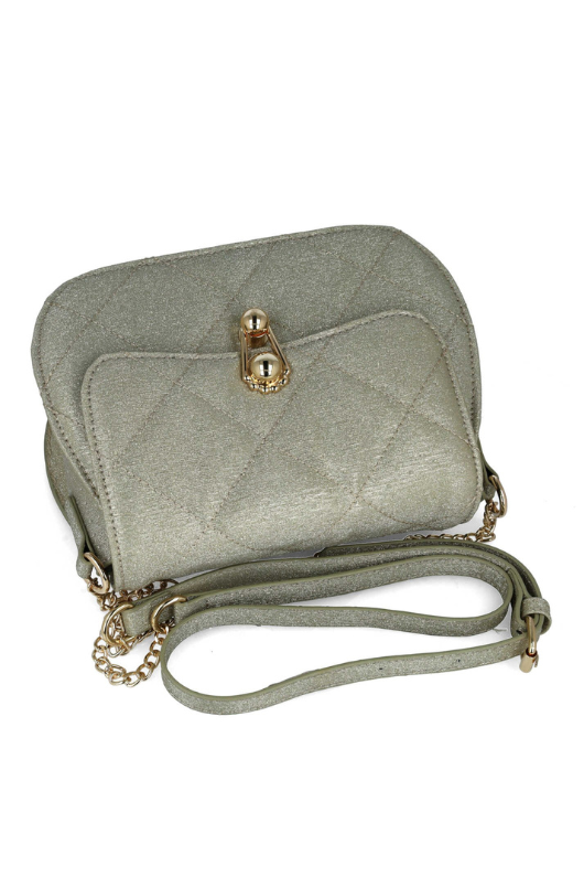 Menbur Sparkly Bag. A synthetic crossbody bag with an adjustable chain and buckle strap, clip fastening, and diamond textured detail