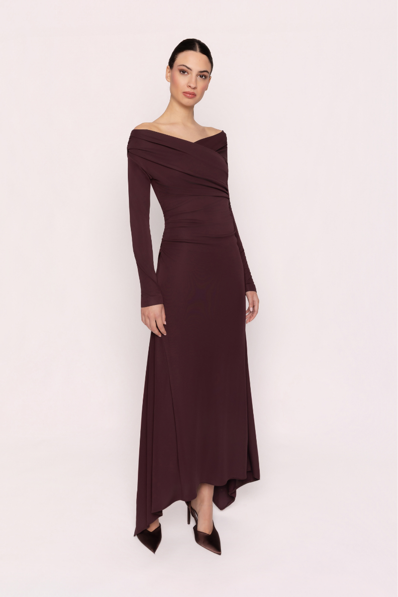 Cross-Sleeve Dress with Pointed Hem