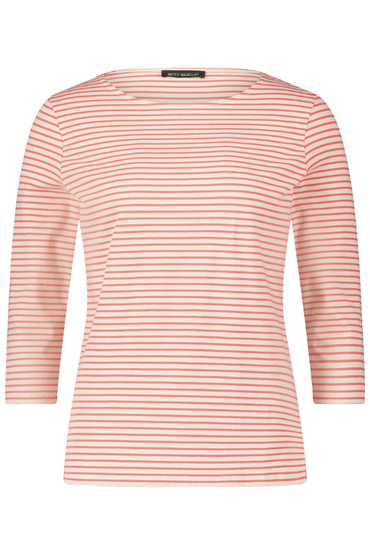 An image of the Betty Barclay 3/4 Sleeve Striped Top in the colour Beige/Red.