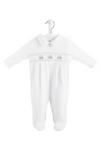 An image of the Dandelion Clothing Little Tractor Smocked Sleepsuit